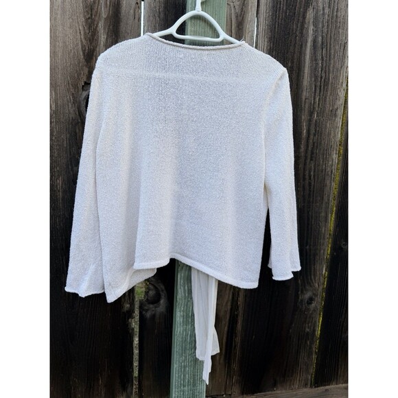 Ball of Cotton Knit Tie-Front Cardigan Cream 100% Rayon Large Made in USA - Picture 7 of 16